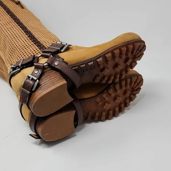 Anthropologie Bacio 61 Parpare Tan Perforated Leather Tall Ridding Boot Size 7 - Picture 5 of 6